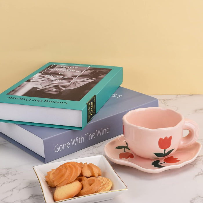 Mugology Pink Tulips Ceramic Coffee Cup & Saucer – 6oz
