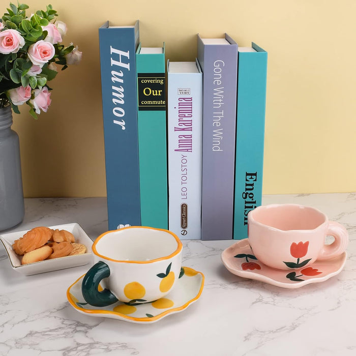 Mugology Pink Tulips Ceramic Coffee Cup & Saucer – 6oz
