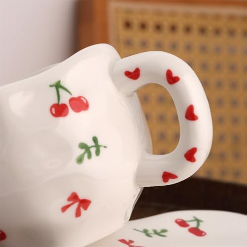 Mugology Cherry Ceramic Coffee Cup & Saucer – 300ml