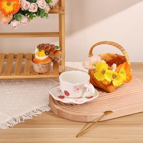 Mugology Strawberry Flower Coffee Cup & Saucer – 6oz