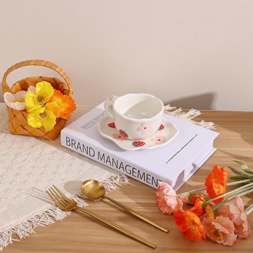 Mugology Strawberry Flower Coffee Cup & Saucer – 6oz