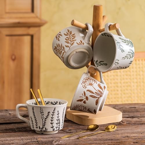 Mugology Ceramic Coffee Mug Set – 11oz, 2 Cups & Spoons